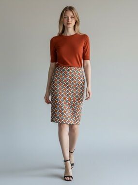 BANANA REPUBLIC  Geometric Pencil Skirt Orange Tan Work Party Meeting 8 Mini